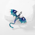 Vintage silver dragon brooch with blue gradient enamel wings and crystal inlay - Blue-Green Gradient