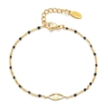 Gold stainless steel bracelet with black beads and hollow evil eye charm pendant - Evil Eye - Black Beads