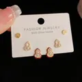 Three-piece set of S925 silver stud earrings featuring golden Fu character and pearl gourds - Red-Gourd Fortune Character Set (24#)