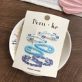 Set de 6 pinzas para el pelo BB azules con diseños florales y de ondas en tarjeta - Serie Azul