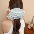 Chouchou en dentelle bleu clair à trois couches en mousseline plissée sur les cheveux - 78# Plissé 3D Multicouche Bleu Clair (HH3984)