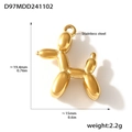 Detailed view of golden balloon dog pendant with precise size and weight measurements - Balloon Dog Gold Pendant