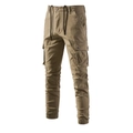 Men's khaki cargo pants featuring drawstring waist and large side pockets on white background - EU 38 / Khaki