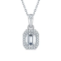 S925 sterling silver necklace with emerald cut moissanite pendant in white gold finish - 1.0CT Pendant Necklace (With Chain)
