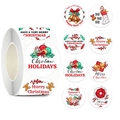 Roll of Christmas round stickers featuring festive holiday patterns and greetings - 1 inch (25mm) / Style A