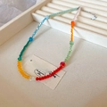 Collier de perles de verre facettées multicolores avec chaîne réglable et fermoir argent - Style Perle Coupée Colorée (37#)
