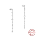Orecchini pendenti in argento 925 con zirconi geometrici e lunghe nappe a catenella - Goccia Geometrica / Oro Bianco