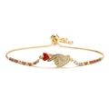 Adjustable gold heart gesture bracelet with red enamel and multi-color zircon stones - Heart Gesture Style