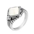 Vintage stainless steel ring featuring a square white turquoise stone with natural veins - US 7 / Steel White Turquoise
