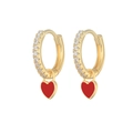 Macro shot of gold hoop earrings with sparkling cubic zirconia and red heart enamel charms - Gold - Red (ES0013-JS-HS21)