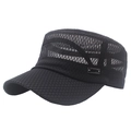 Berretto militare piatto nero estivo da uomo in mesh traspirante con dettaglio in metallo - Regolabile / Nero