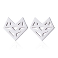 Detalle de los pendientes de zorro origami en acero inoxidable pulido plateado - Color Acero