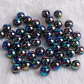 Rainbow iridescent acrylic round beads for DIY jewelry making on white fur background - Solid Black AB