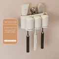 Support de brosse à dents mural blanc crème avec 3 gobelets et étagère - Trois Gobelets