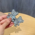 Sparkling rhinestone bear BB hair clips with silver base and colorful shimmer for girls - One Pair / White