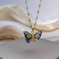 Titanium steel butterfly necklace in gold with colorful gradient pattern pendant - Chain Necklace Transparent Colorful Gold