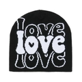 Berretto invernale in maglia nera con motivo jacquard LOVE bianco e stile urban - M (56-58cm) / Nero