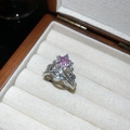 Fashion crossover ring with pink star-cut crystal and micro-pave cubic zirconia accents - Pink Star Main Stone Full Zirconia Style (49# Silver)