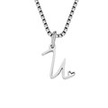 Collier chaîne vénitienne en acier argenté avec pendentif lettre U et détail coeur - Style Lettre U / Couleur Acier