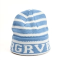 Détail du tricot du bonnet à rayures bleu et blanc avec logo RGRVR jacquard - M (Élastique) / Bleu clair