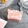 Roze marmeren haarklem in de vorm van een kat met gouden lijnen van acryl - Kattenvorm(D3-1-22) / Roze Wit