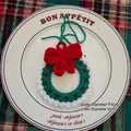 Handmade knitted Christmas wreath ornament with red bow, 9.5cm outer diameter - Green Wreath