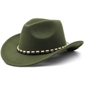 Detail of army green wool felt cowboy hat with two-tone beaded band decoration - Army Green