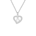 Silver heart pendant necklace with shimmering crystals and double-heart cutout design - Large Rhinestone Heart - Steel Color