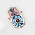 Bunte Hamsa-Hand Schmuckschale aus Keramik mit bösem Auge Motiv und Goldrand - Rosa Stil B Augenplatte