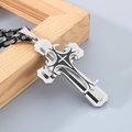 Three-layer black enamel cross pendant with heavy steel king chain for men - Style B Two-tone Black (Byzantine Chain)