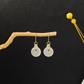 Detail of gold leaf earrings with white translucent ring and green gemstone accents - Gold Leaf Safety Buckle Hook Earrings(E3585)