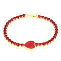 Bracciale tennis placcato oro con pietre rosse tonde e ciondolo centrale a cuore - Rosso