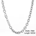 7mm wide silver titanium steel curb chain necklace with 50cm length and rectangle tag - Width 7mm/Length 50cm / Silver Necklace