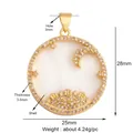 Pendentif rond en coquillage étoile et lune avec zircons blancs plaqué or 25mm - Coquillage Étoile Lune Blanc