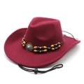 Cappello da cowboy rosso vino in lana con fascia in turchese e cinturino regolabile - M (56-58cm) / Borgogna