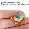 Goldener Fächeranhänger aus Edelstahl mit eingelegtem Türkisstein, Größe 28mm - DY786-2 Grüner Großer Fächer-Anhänger
