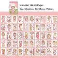 50-piece cartoon girl washi sticker set in 40x60mm size with pink aesthetic designs - String of Tides (Pink)
