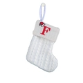 White knitted Christmas stocking with red embroidered letter F and tiny Santa hat - White-Letter F