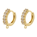 Gold hollow double-layer hoop earrings with white zircon and bottom loop on white back - VE1380 / Gold