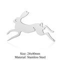 Running rabbit stainless steel pendant charm 24x40mm with polished metallic finish - Silver Jumping Rabbit (5Pcs/Pack)