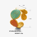 Verstellbarer goldener Edelstahlring mit hellblauem und weißem Spiral-Emaille - Mehrfarbiger Gewindestil