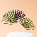 2-piece set of green vintage fan cake toppers with floral patterns in two sizes - Light Blue Kapok Paper Folding Fans 5 Pairs Per Pack