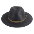 Vintage dark grey straw panama hat with a brown leather belt buckle for sun protection - One Size(58cm) / Dark Gray