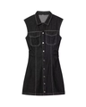 Detail of black denim sleeveless dress with contrast stitching and metal buttons - XS / Black