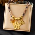 Bohemian leopard print fabric necklace with gold charms, retro chic choker for women. - Leopard Bee Style (N3619)
