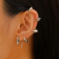 Gothic demon claw ear cuff set in silver punk style with chains and spikes spikes - Earring Post Combo Set / Left Ear Silver Set (3382)