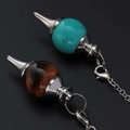 Natural turquoise and tiger eye stone sphere pendulum necklaces with metal chains - Turquoise