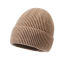 Classic knitted dark khaki beanie with vertical ribbed texture for autumn and winter - Khaki