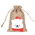 Christmas burlap drawstring gift bag featuring a cute polar bear in a red holiday hat - Cartoon Polar Bear F-05 / 10*15cm