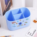 Blue desktop stationery organizer with four compartments and space cartoon design - Blue (With Stickers)